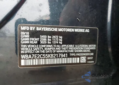 2019 BMW 740 I z USA, uszkodzony, nr VIN WBA7E2C55KB217941